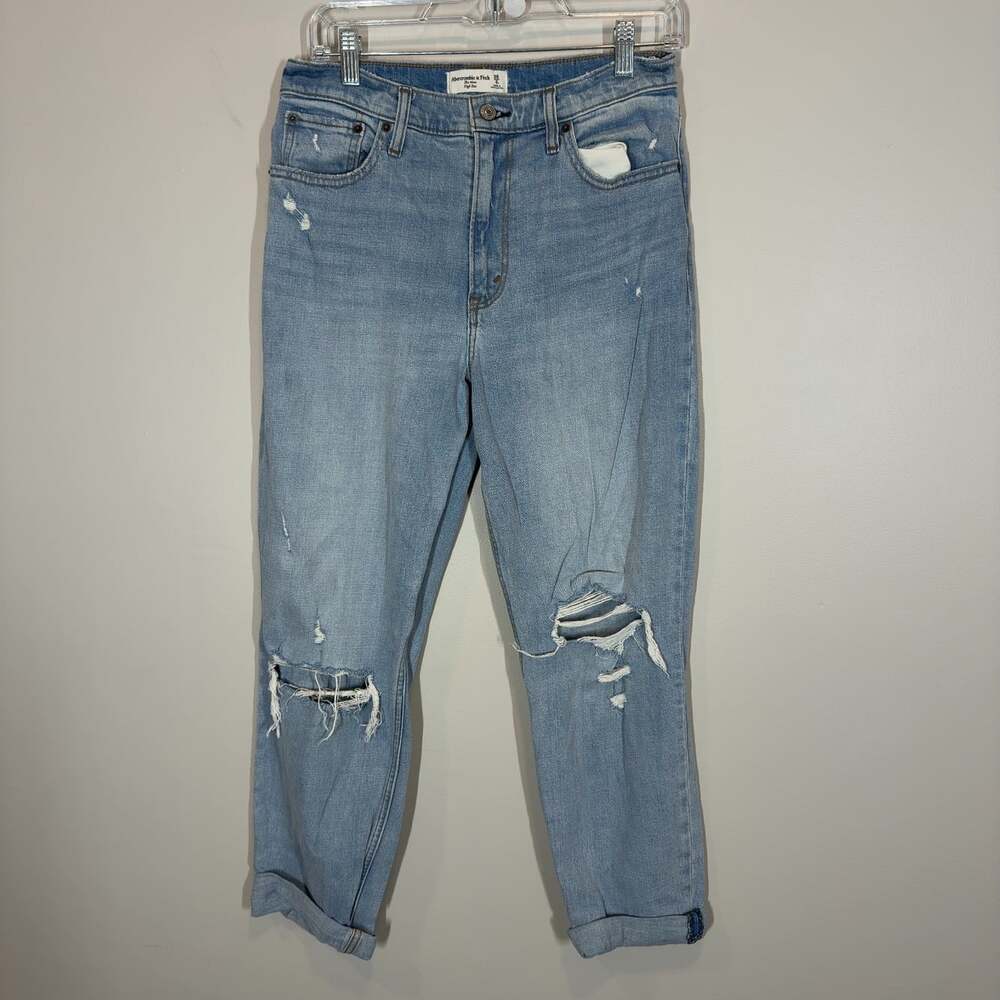 Abercrombie & Fitch The Mom High Rise Jeans Size 28 6 Light Wash Distressed